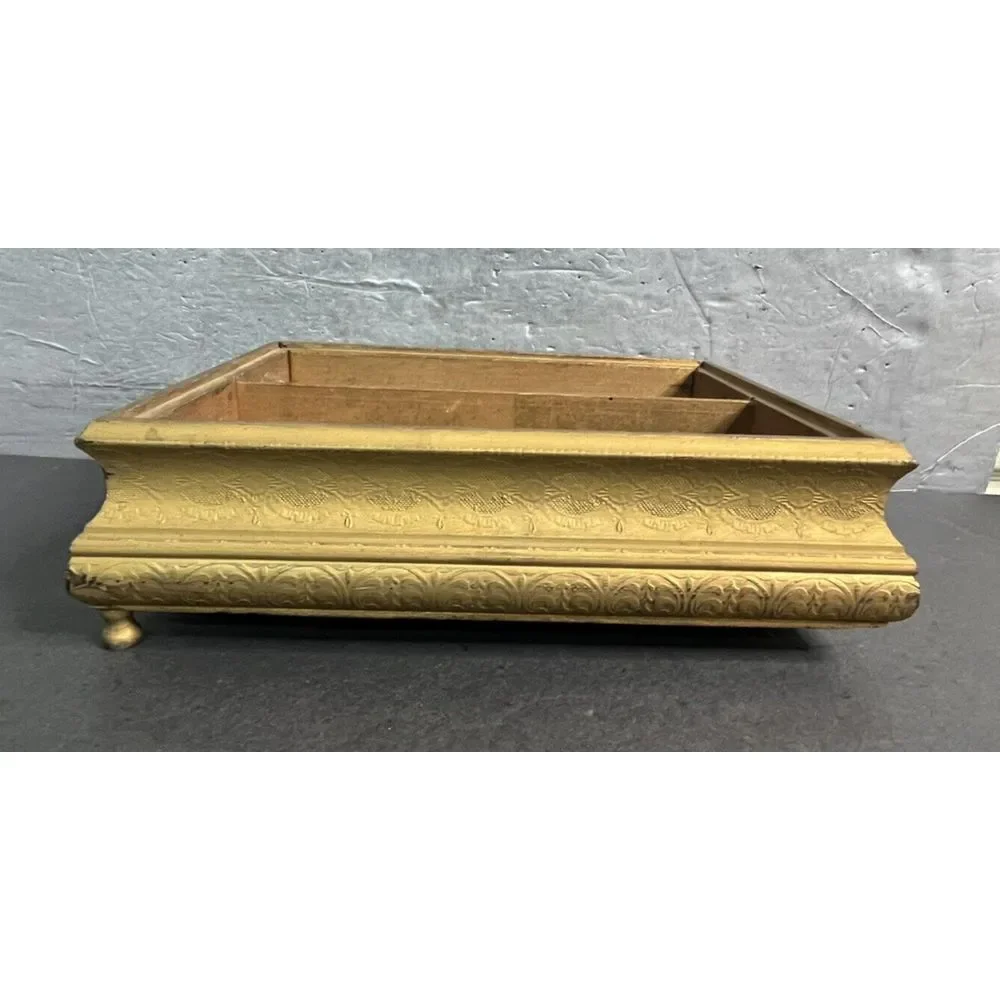 Vintage Wood Jewelry Box Gold Tone Trim Vanity Trinket Keepsake Box‎